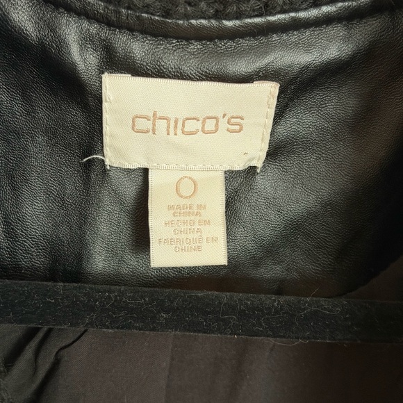 Chico’s Faux Leather Black Women's Jacket with Knit Collar - Picture 3 of 4